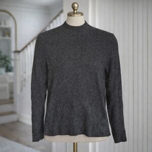 Eileen Fisher Wool Blend Mock Neck Long Sleeve Sweater Charcoal Grey XS